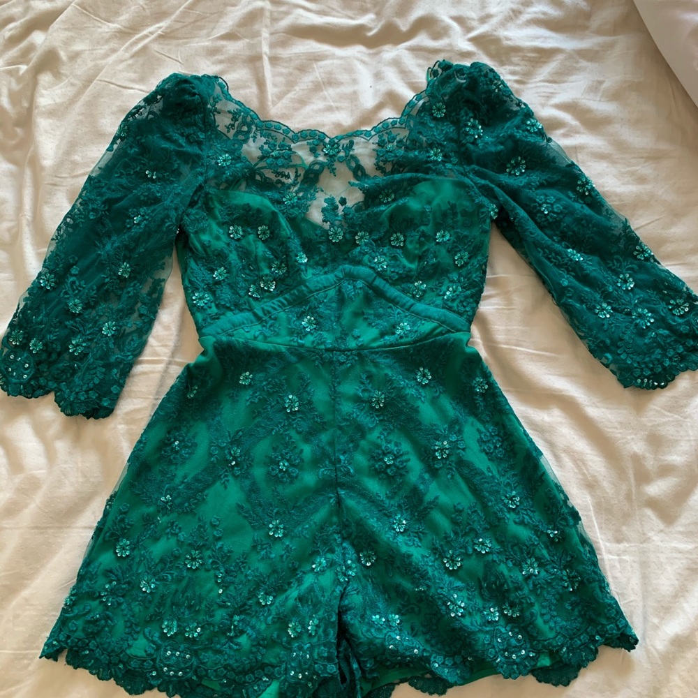 Free People Songbird Emerald Green Sequin Romper